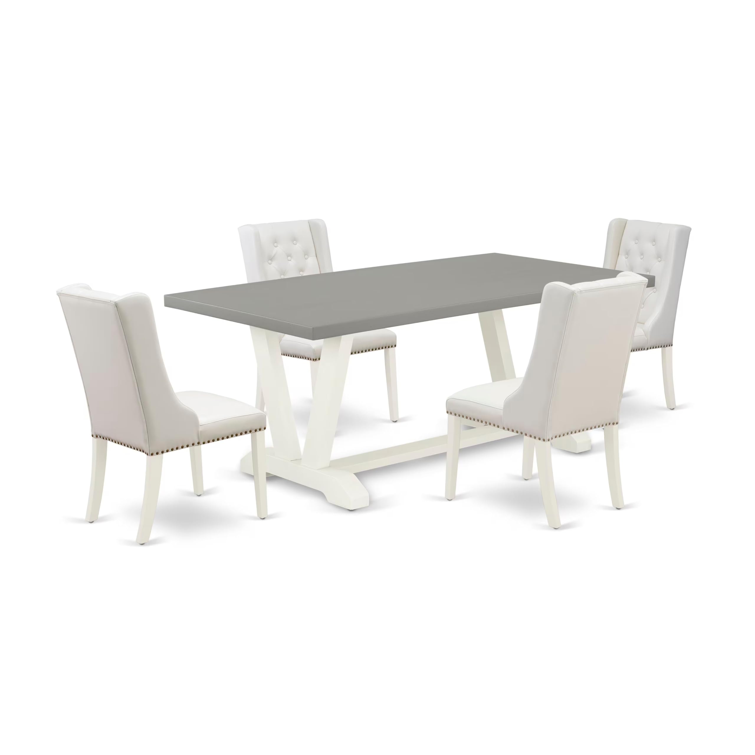East West Furniture V097FO244-5 5 Piece Kitchen Table & Chairs Set Includes a Rectangle Dining Table with V-Legs and 4 Light Grey Faux Leather Upholstered Chairs, 40x72 Inch, Multi-Color